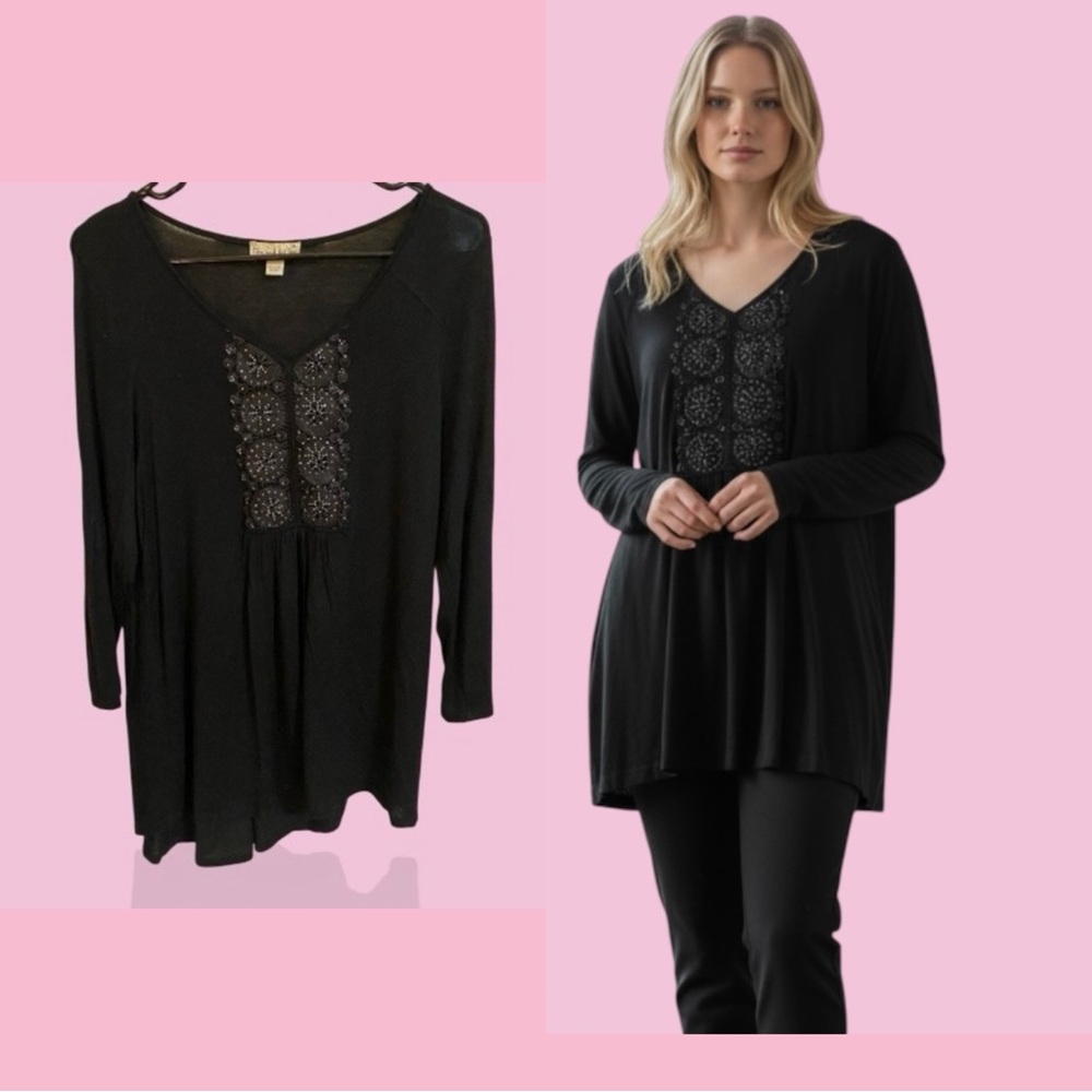 Live and Let Live Black Tunic with Lace Accents
